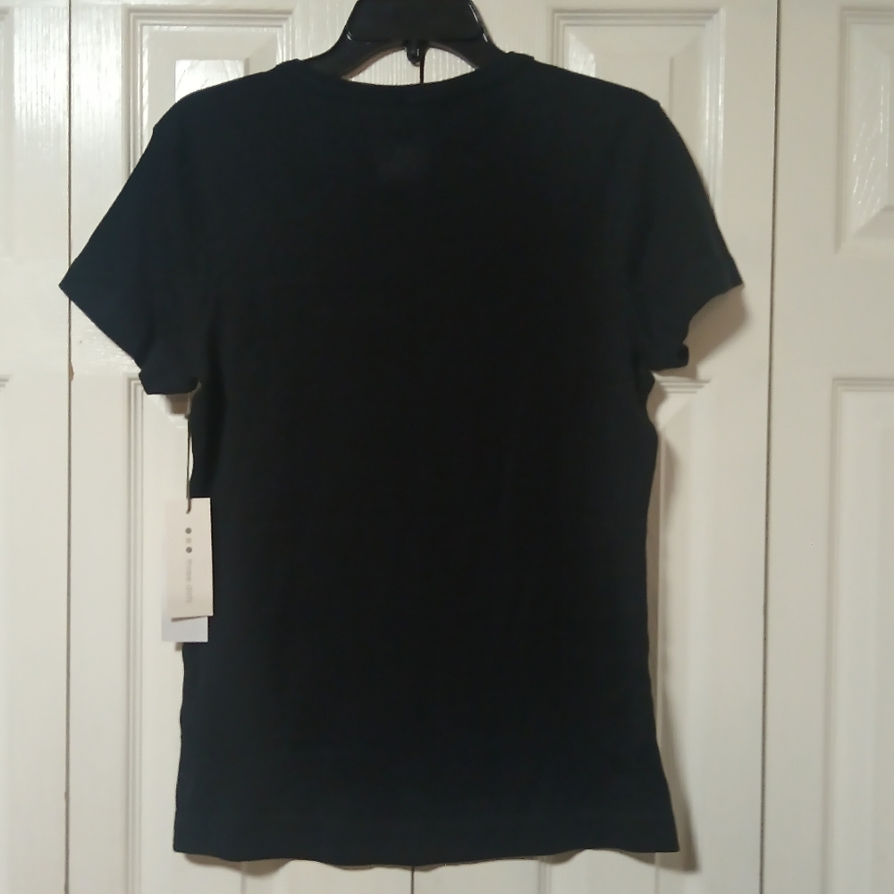 Three Dots Black Cotton Short Sleeve Crew Neck Tee - Picture 4 of 5